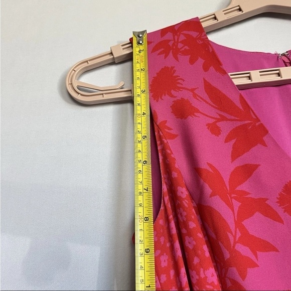 Sam Edelman Sz XS Dress Botanical Tiered Pink Coral Ruffle Midi Wedding Party EC - Picture 8 of 16